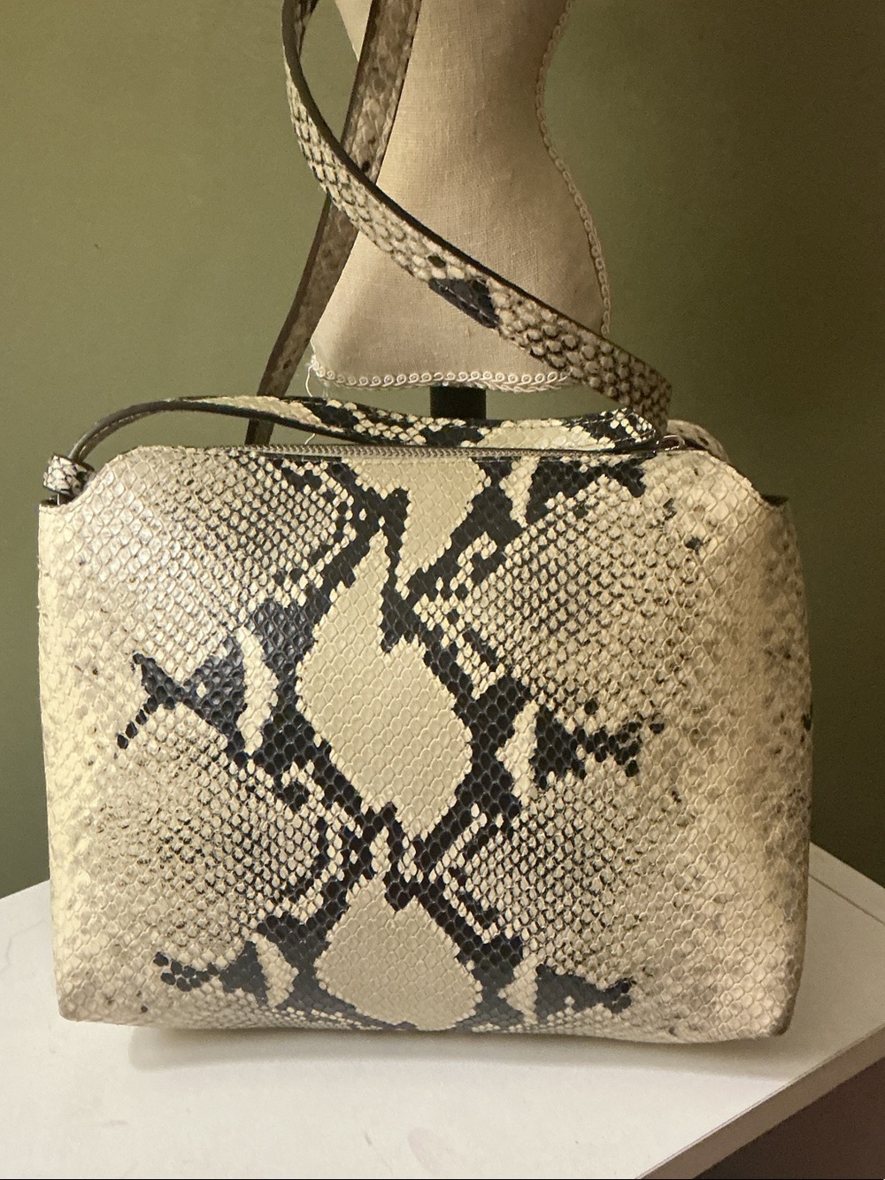 KHAITE Lina Medium Crossbody Bag Natural Python Embossed Leather Cream Black COA - Picture 5 of 16